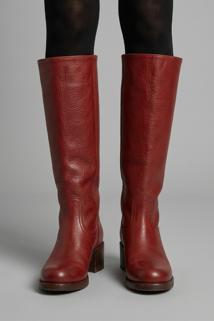 Botas de Mujer de Caña Media con Tacón Ancho y Diseño sin Cordones