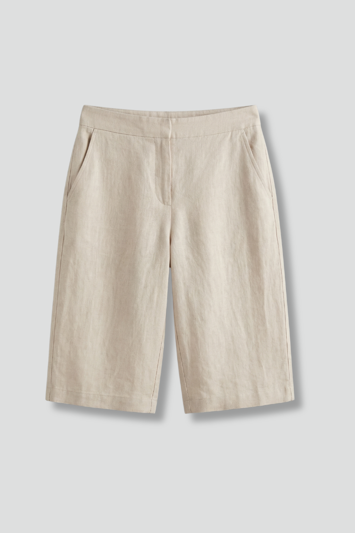 Pantalones cortos para mujer - bermudas rectas de lino con cintura elástica | casual