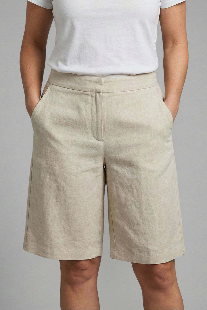 Pantalones cortos para mujer - bermudas rectas de lino con cintura elástica | casual