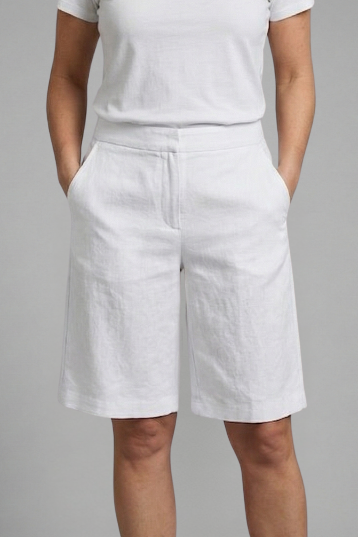 Pantalones cortos para mujer - bermudas rectas de lino con cintura elástica | casual