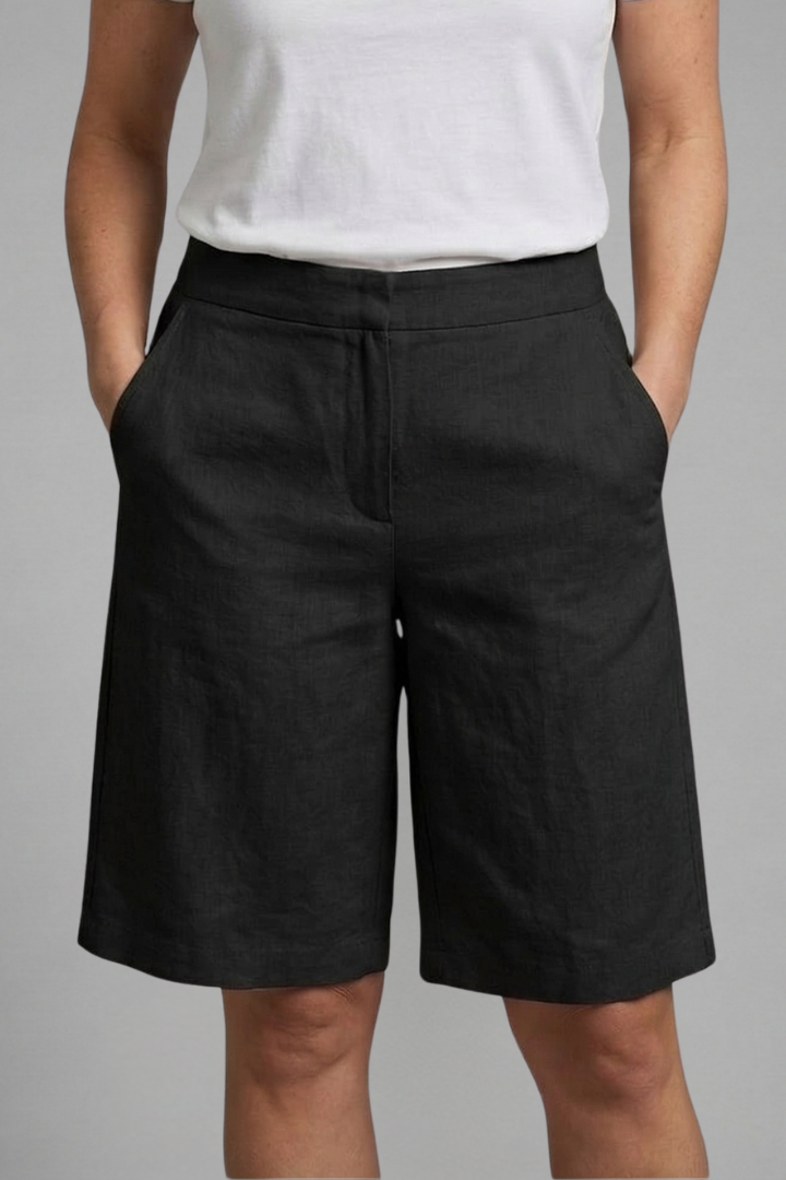 Pantalones cortos para mujer - bermudas rectas de lino con cintura elástica | casual