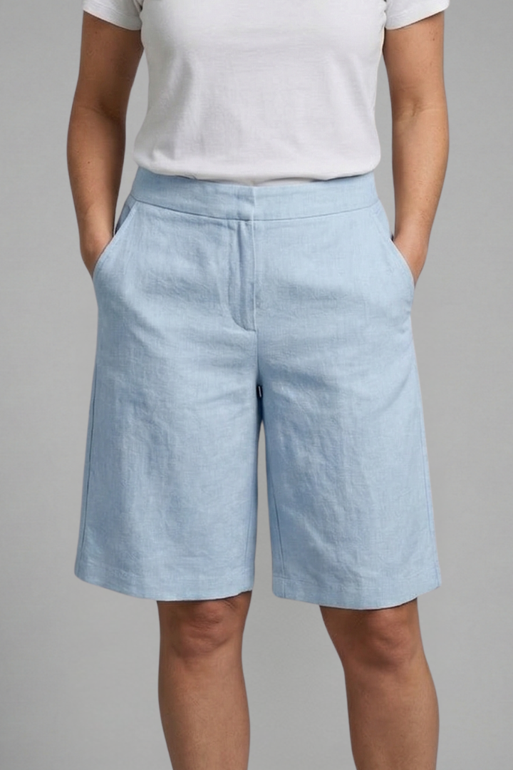 Pantalones cortos para mujer - bermudas rectas de lino con cintura elástica | casual