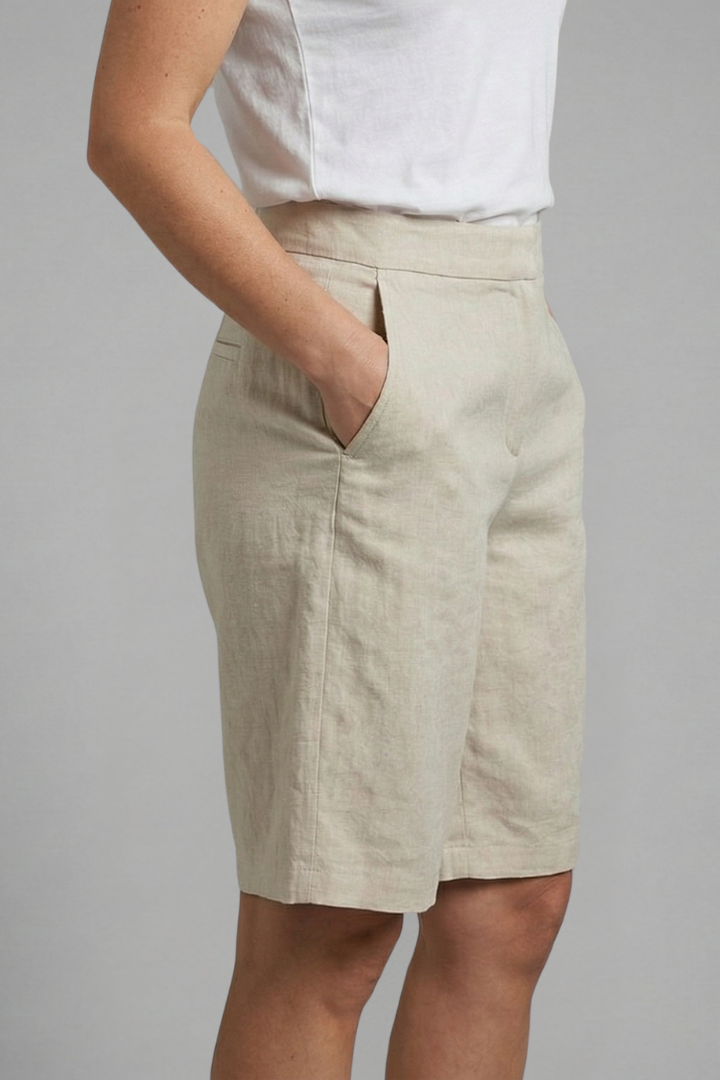 Pantalones cortos para mujer - bermudas rectas de lino con cintura elástica | casual