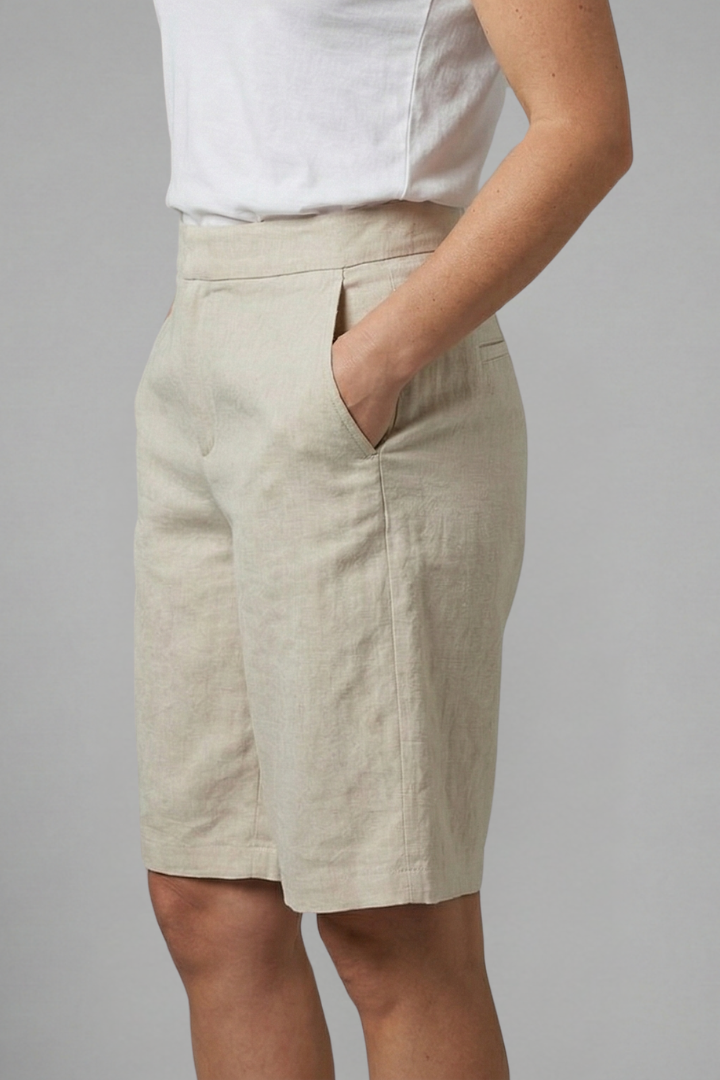 Pantalones cortos para mujer - bermudas rectas de lino con cintura elástica | casual