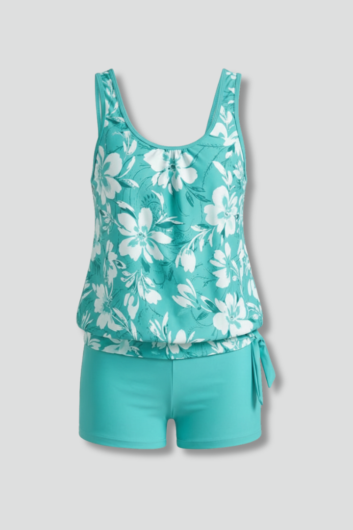 Conjunto de Tankini Estampado para Mujer con Pantalones Cortos de Natación