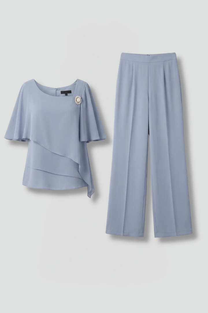 Conjunto de pantalón y top para mujer - dos piezas asimétrico sin cierre | casual