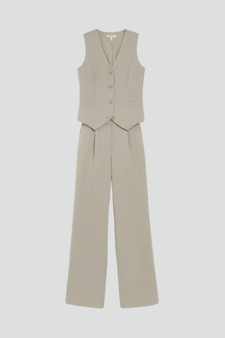 Traje de dos piezas para mujer - chaleco con botones y pantalón ancho | oficina