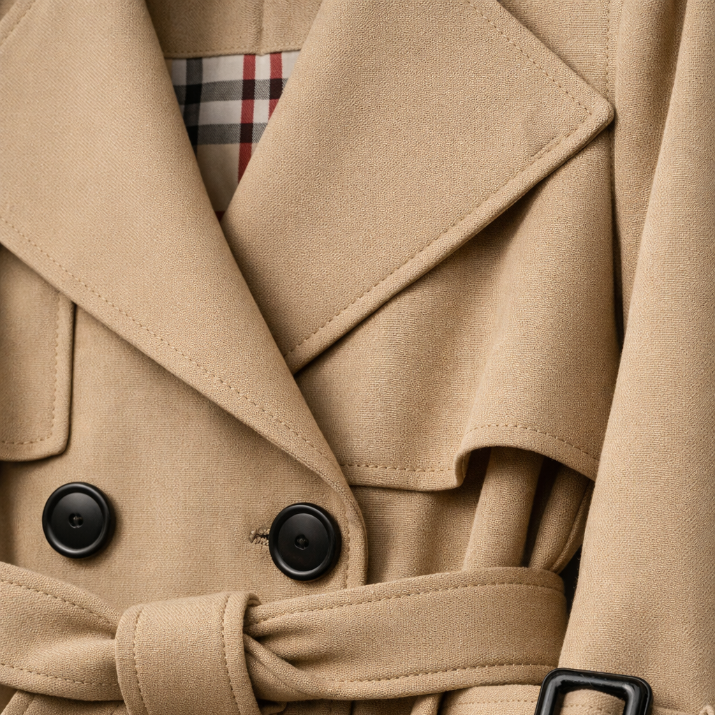 Trench de Mezcla de Algodón para Mujer con Cinturón Ajustable y Corte Sastre