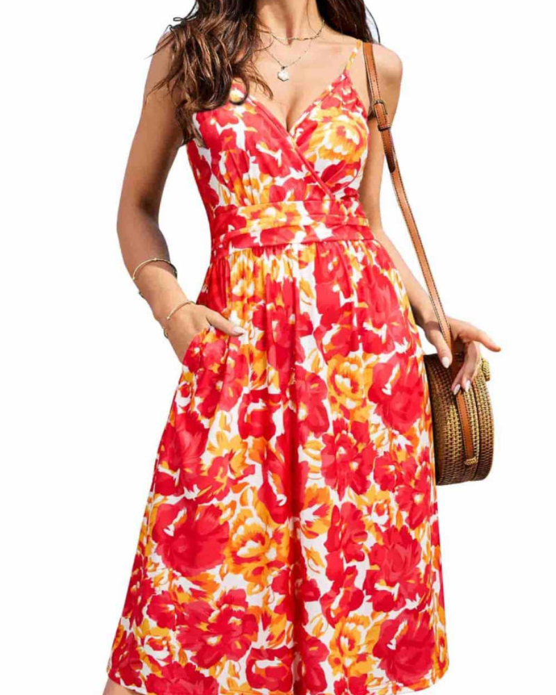 Vestido midi mujer | tirantes finos | escote cruzado | para vacaciones