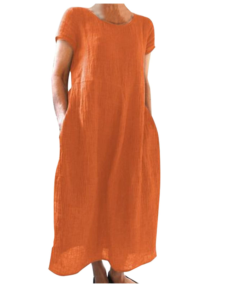 Vestido largo mujer | algodón lino — mangas cortas — uso diario