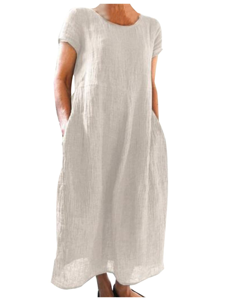 Vestido largo mujer | algodón lino — mangas cortas — uso diario