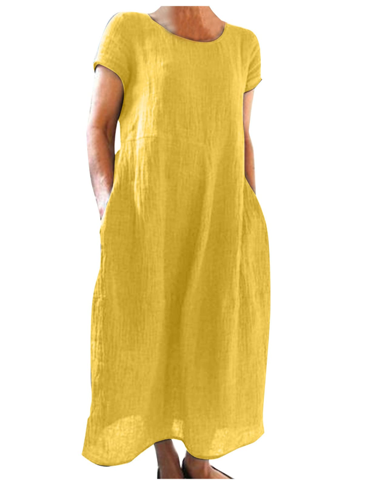 Vestido largo mujer | algodón lino — mangas cortas — uso diario