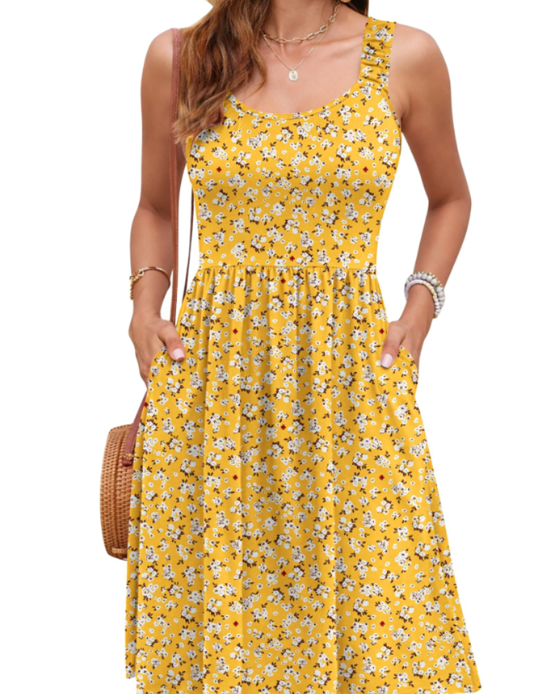 Vestido verano mujer | cuello cuadrado | corte A con talle ajustado | vacaciones