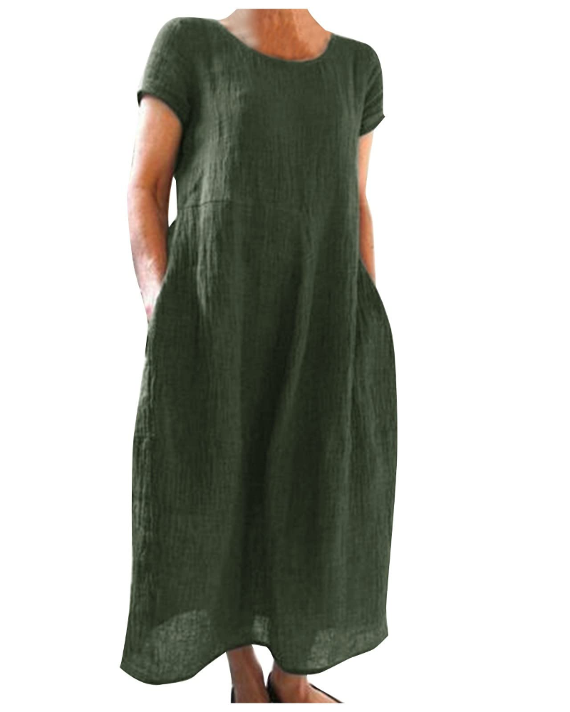 Vestido largo mujer | algodón lino — mangas cortas — uso diario