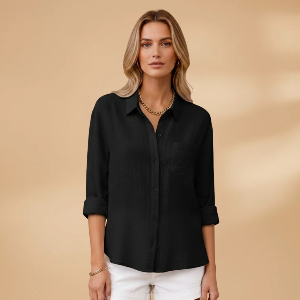 Blusa de manga corta para mujer - camisa entallada con tapeta de botones | diario
