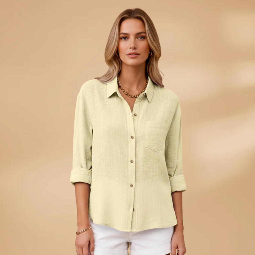 Blusa de manga corta para mujer - camisa entallada con tapeta de botones | diario