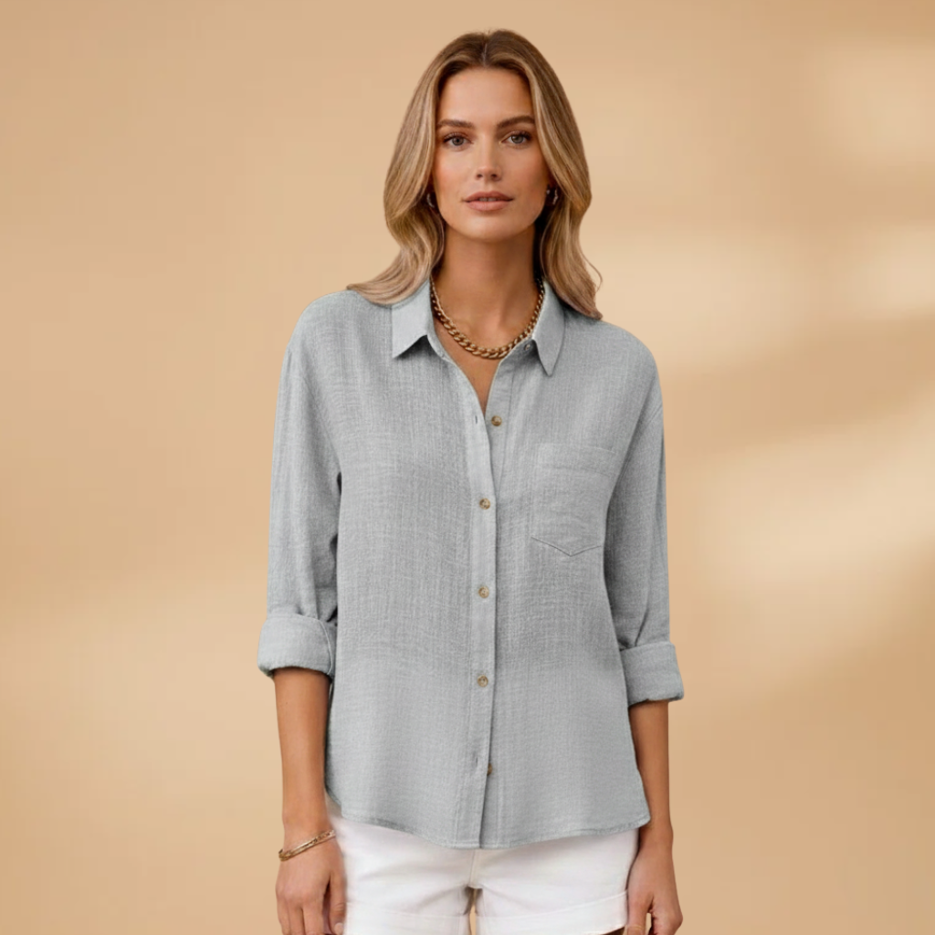 Blusa de manga corta para mujer - camisa entallada con tapeta de botones | diario