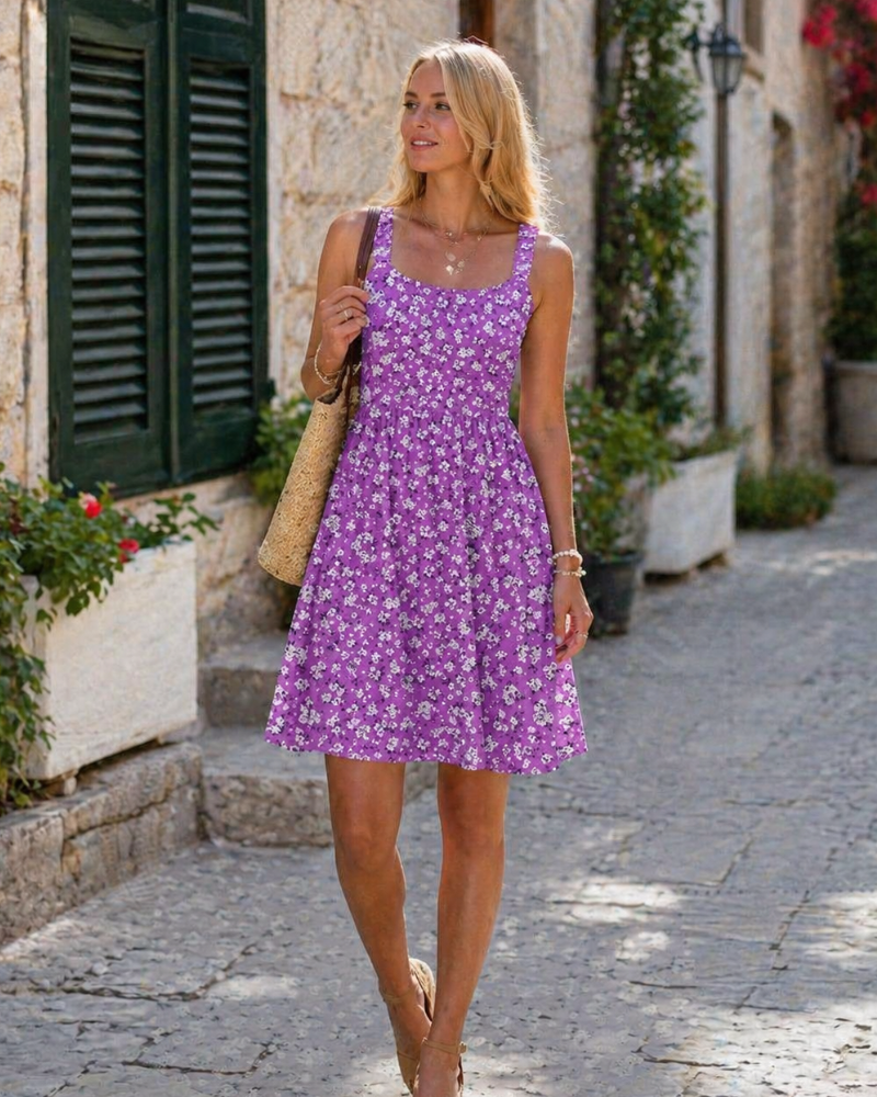Vestido verano mujer | cuello cuadrado | corte A con talle ajustado | vacaciones