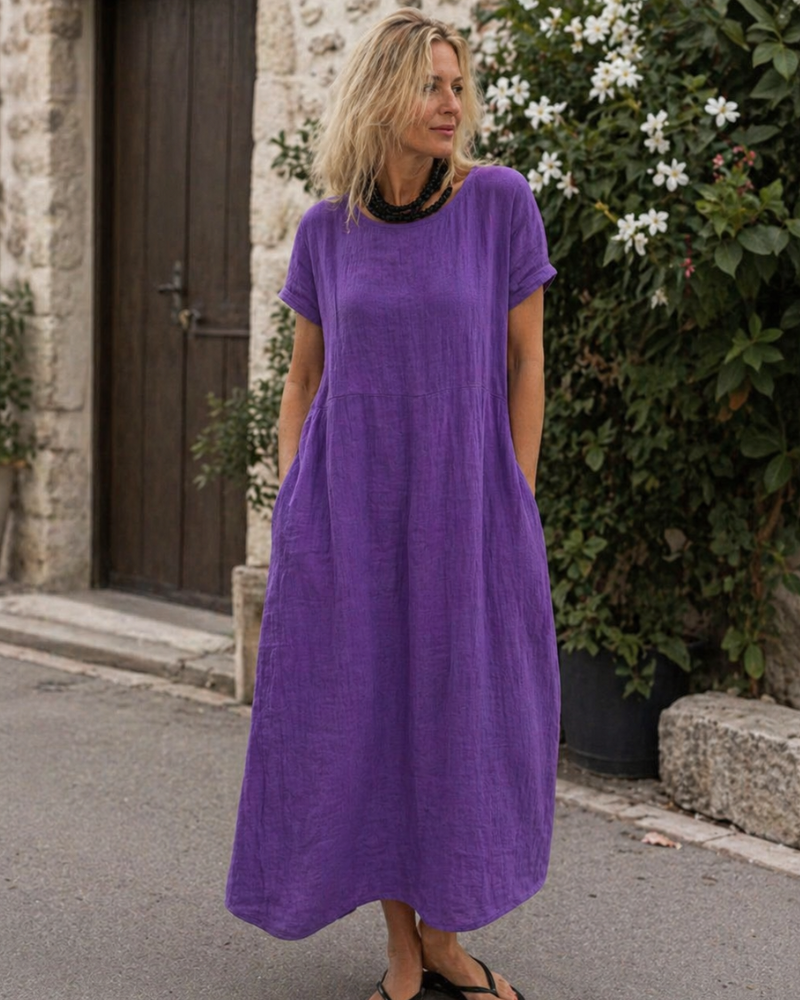 Vestido largo mujer | algodón lino — mangas cortas — uso diario