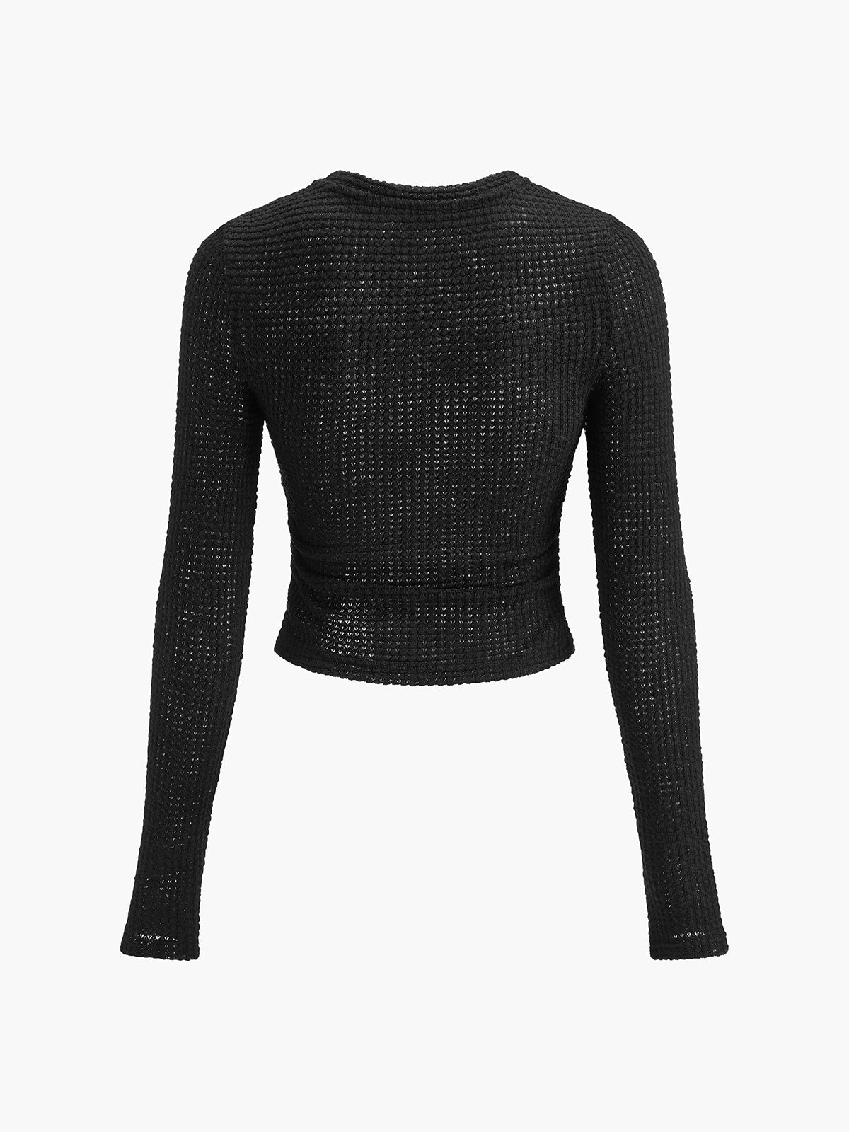 Camiseta de Manga Larga para Mujer con Textura Waffle y Cuello Redondo