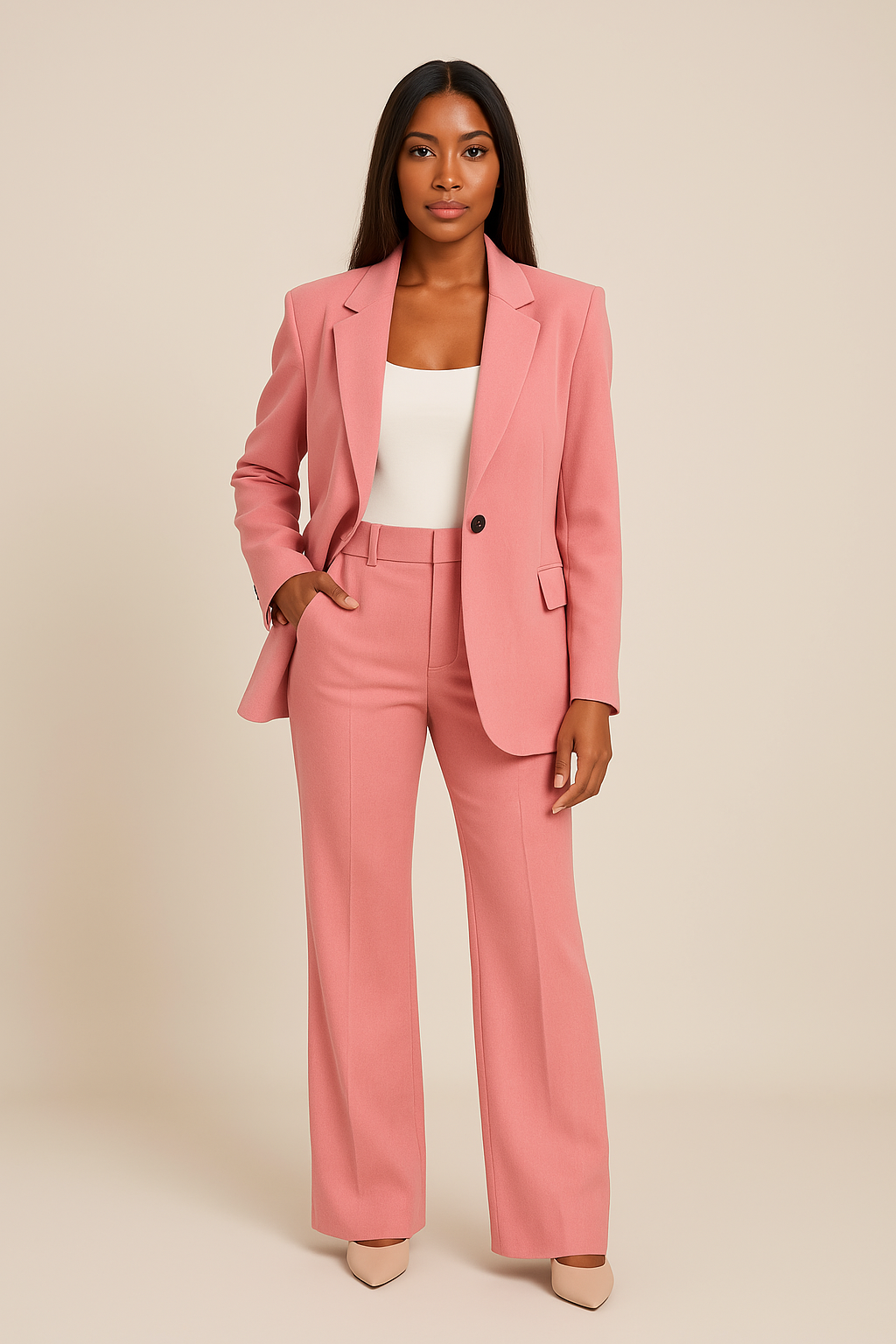 Traje de chaqueta y pantalón mujer — corte entallado dos piezas — oficina