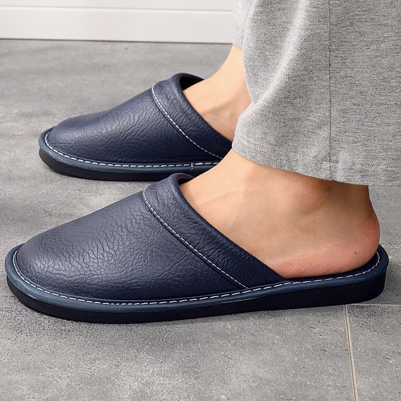 Men's Leather Slippers House Clogs with Flexible and Cushioned Sole