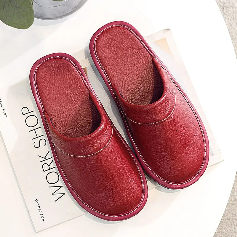 Men's Leather Slippers House Clogs with Flexible and Cushioned Sole