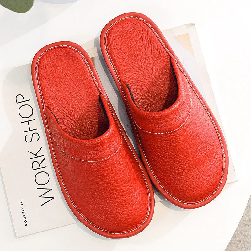 Men's Leather Slippers House Clogs with Flexible and Cushioned Sole