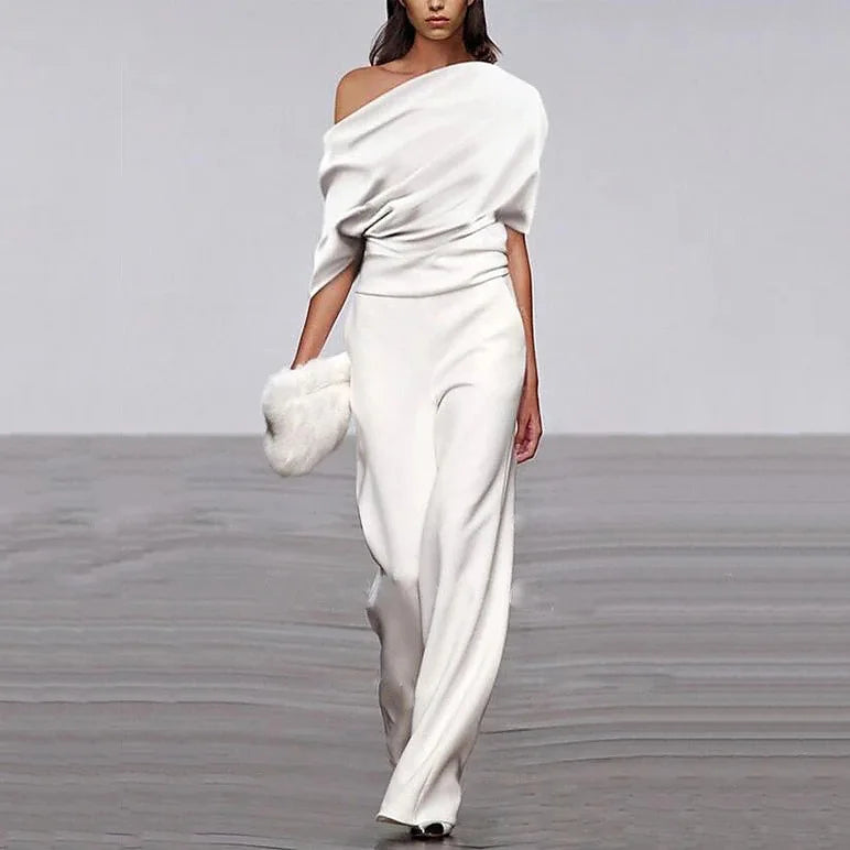 Mono Largo Elegante de Hombro Descubierto y Pernera Ancha para Mujer