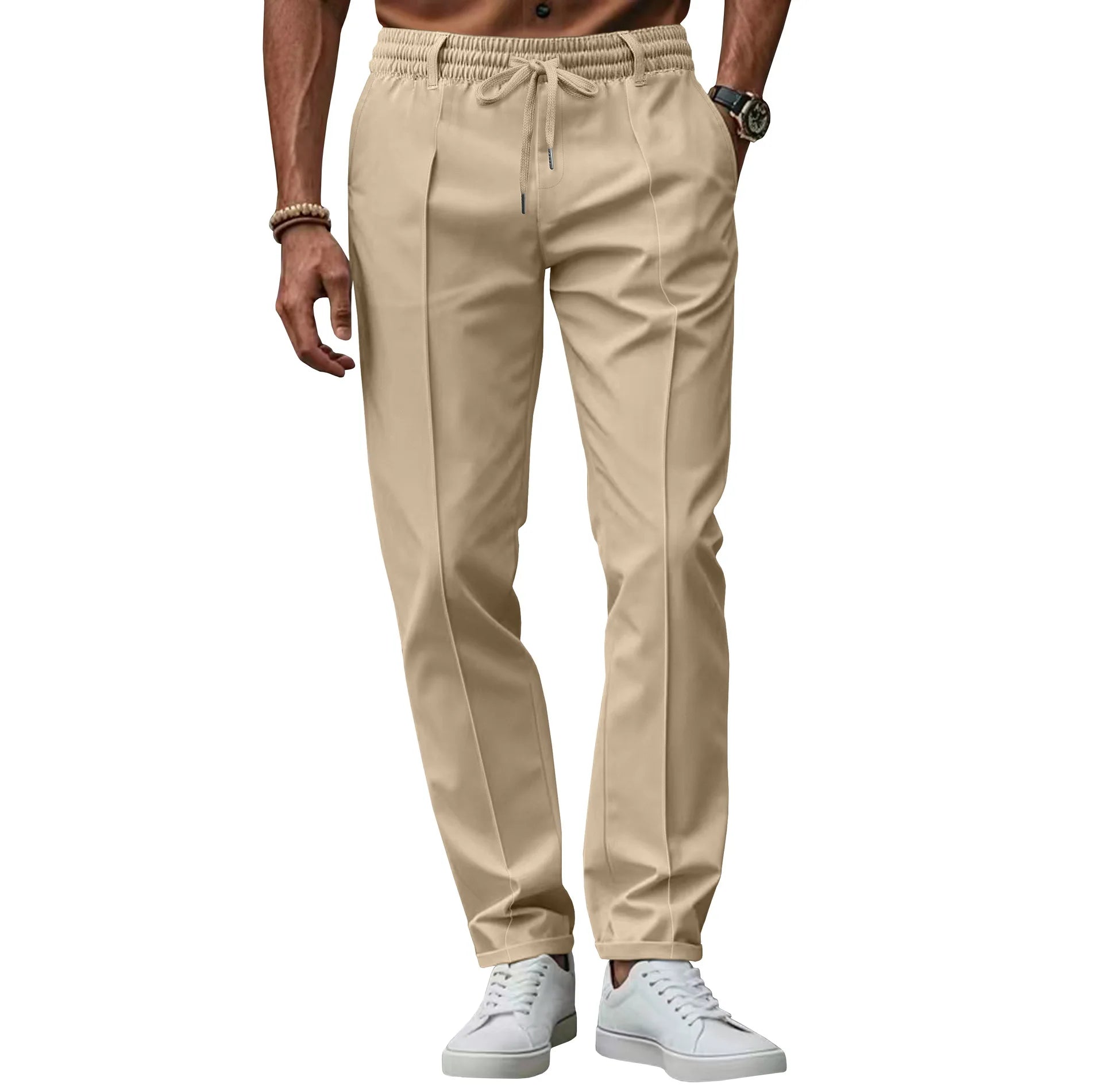 Pantalones hombre negocio ajuste slim cintura elástica cómodos