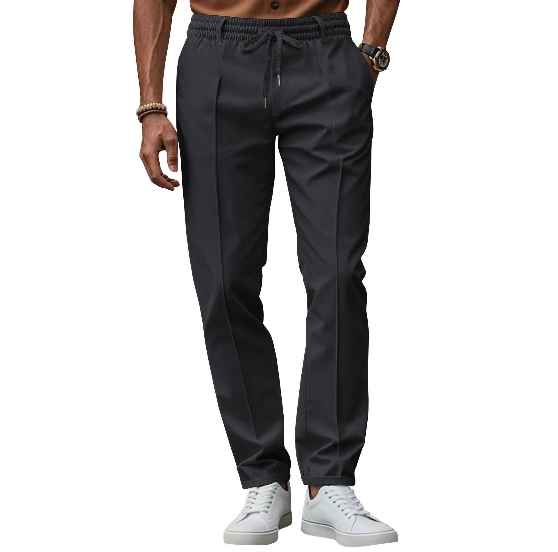 Pantalones hombre negocio ajuste slim cintura elástica cómodos