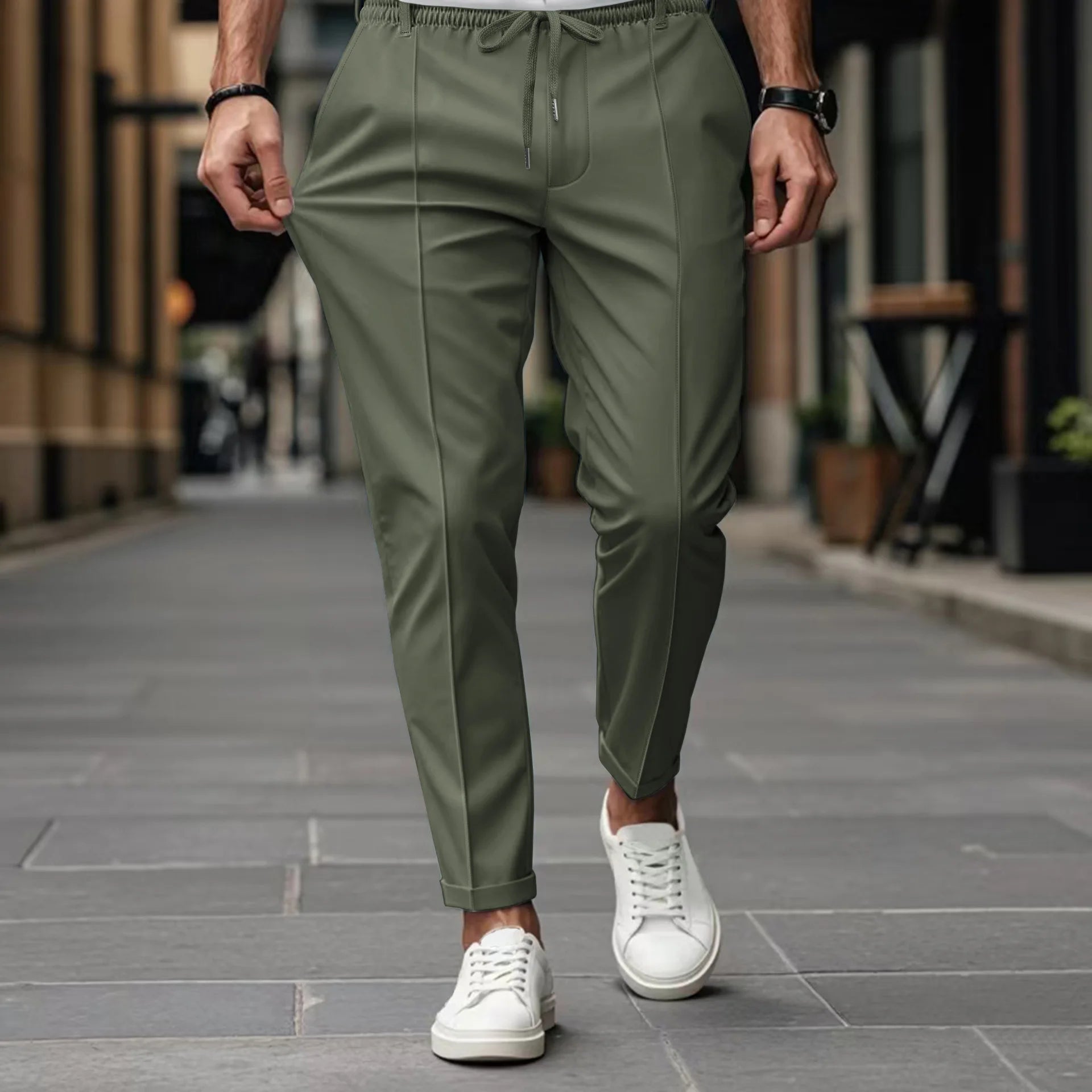 Pantalones hombre negocio ajuste slim cintura elástica cómodos