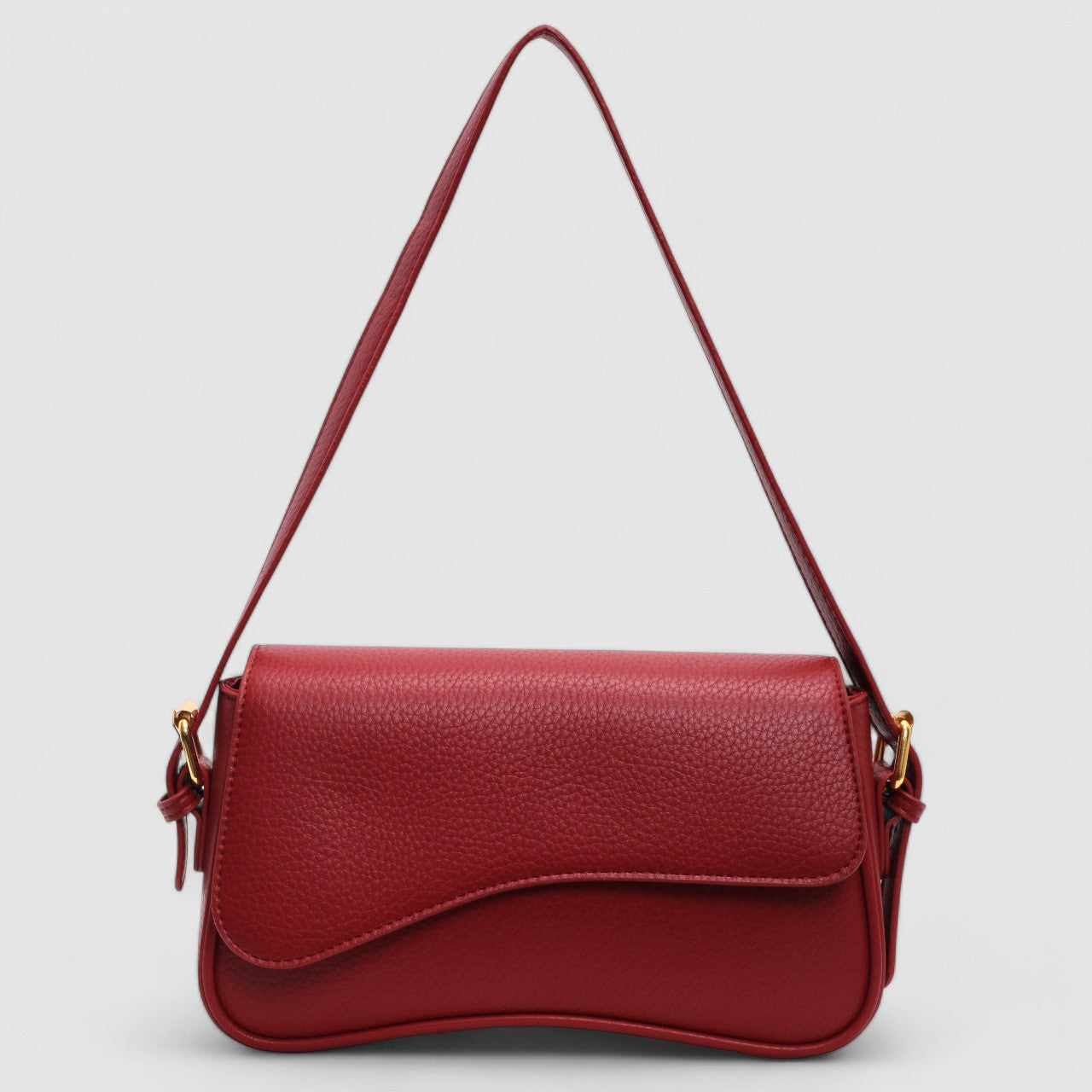Bolso de Hombro para Mujer de Cuero Vegano con Solapa Ondulada y Correa
