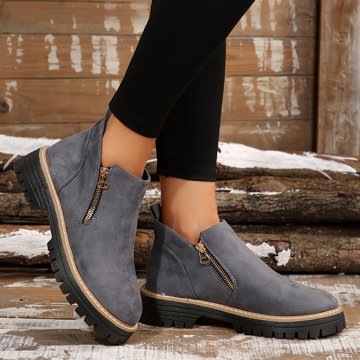 Botines para Mujer con Cierre de Cremallera Lateral y Suela Antideslizante