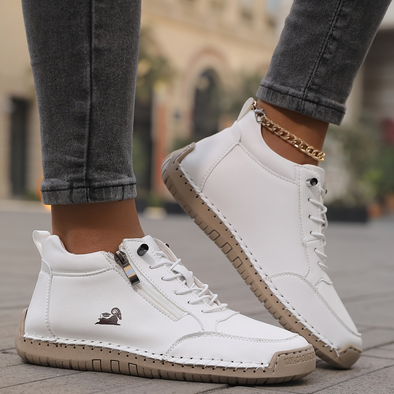 Zapatillas de Caminar para Mujer con Cierre de Cremallera y Suela Amortiguada