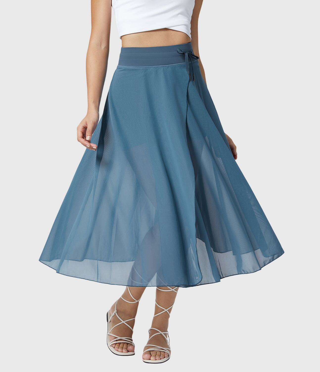 Falda Midi Acampanada de Talle Alto para Mujer con Cordón Ajustable
