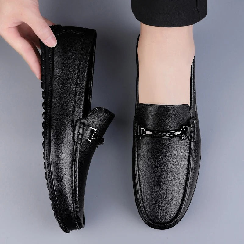 Mocasines de Cuero Genuino para Hombre Estilo Conducción con Suela de Goma Slip-On