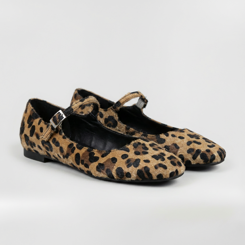 Bailarinas Mary Jane de Mujer con Estampado de Leopardo y Correa Ajustable