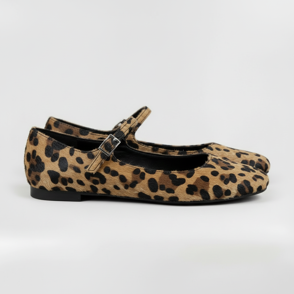 Bailarinas Mary Jane de Mujer con Estampado de Leopardo y Correa Ajustable