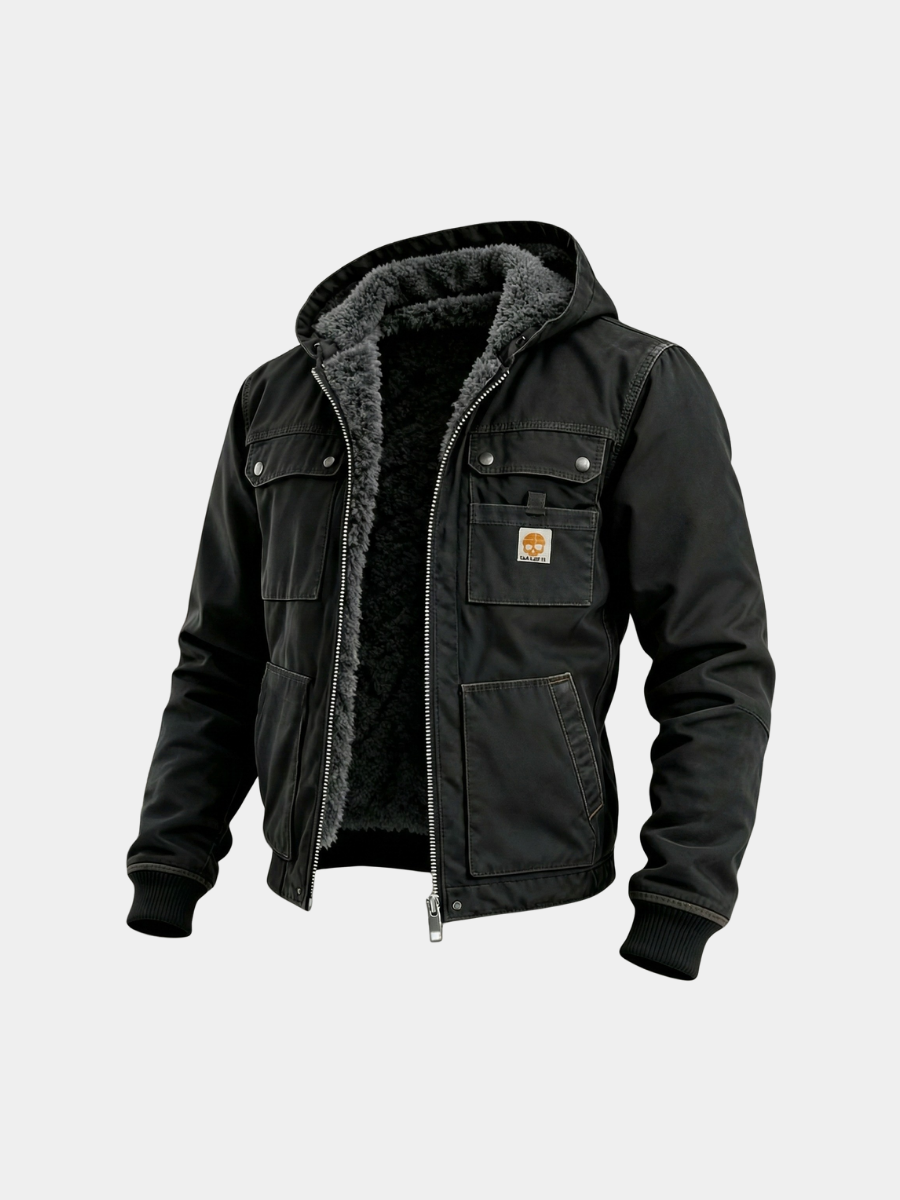 Chaqueta Utilitaria para Hombre con Forro Sherpa y Capucha Protectora