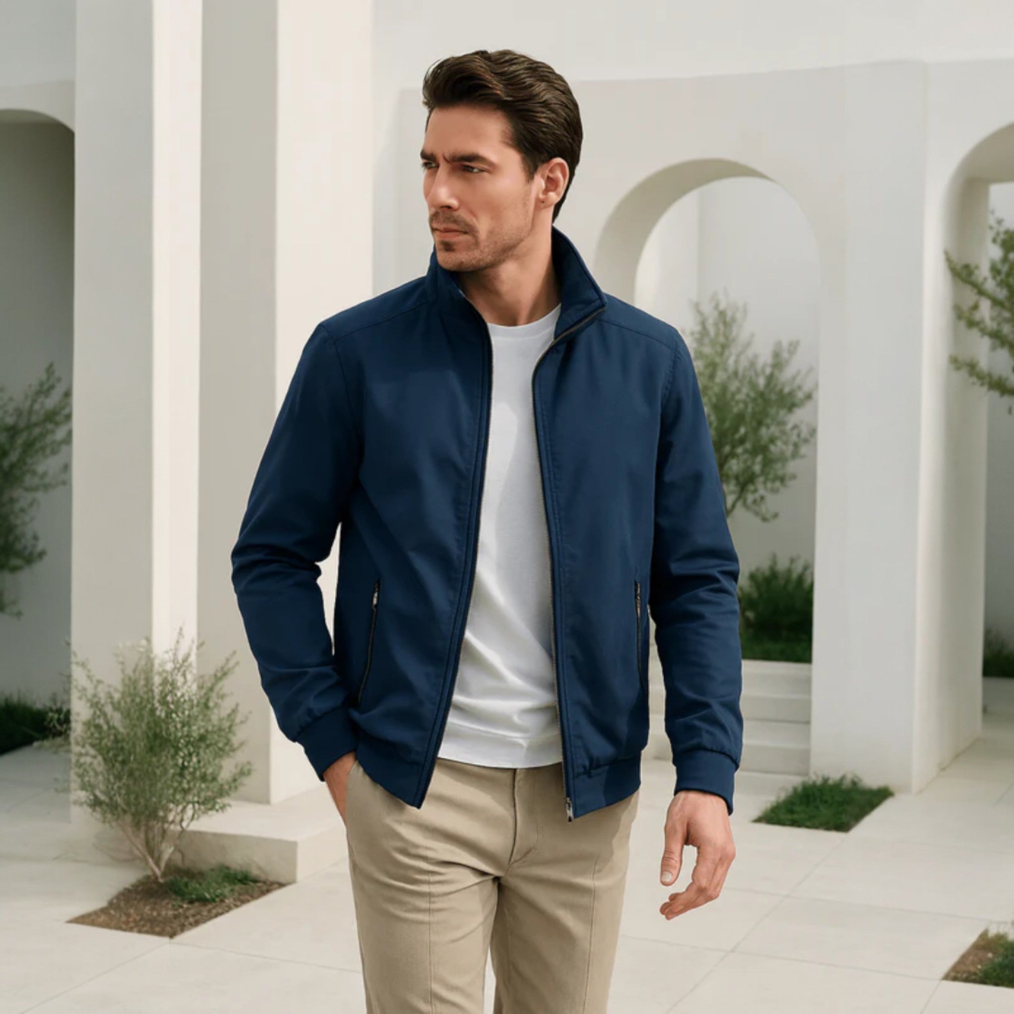 Chaqueta Bomber Ligera para Hombre con Cierre de Cremallera y Cuello Alto