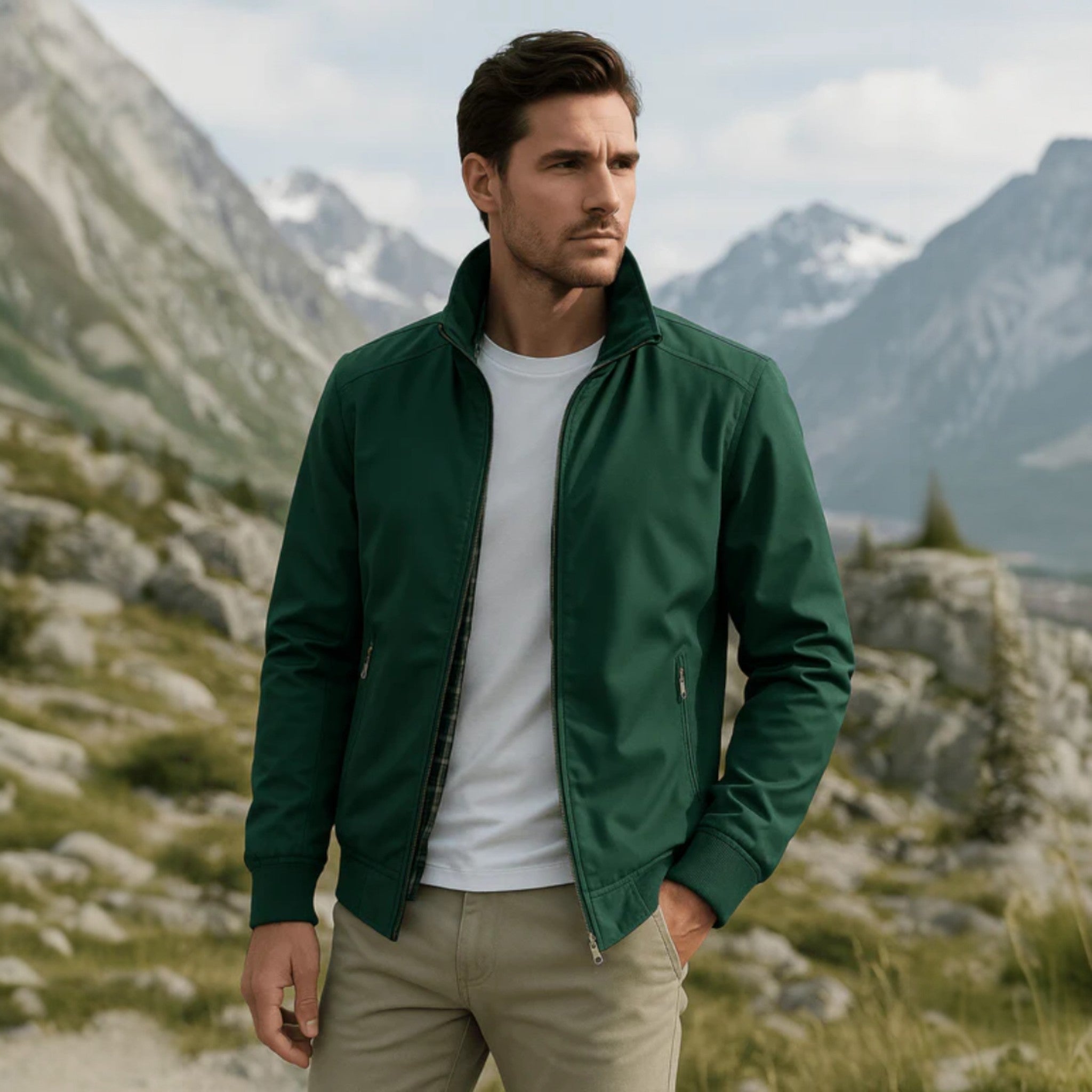 Chaqueta Bomber Ligera para Hombre con Cierre de Cremallera y Cuello Alto