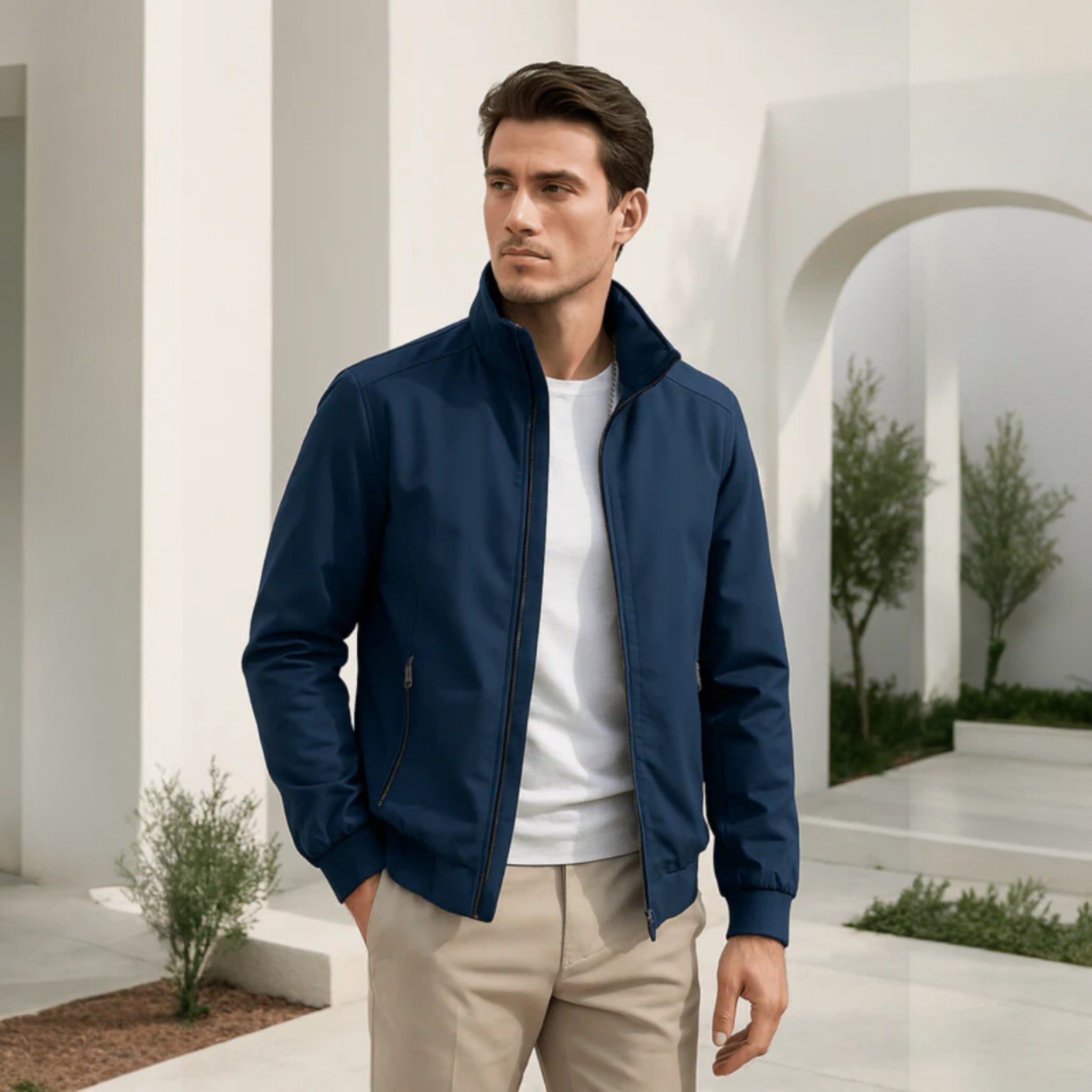 Chaqueta Bomber Ligera para Hombre con Cierre de Cremallera y Cuello Alto
