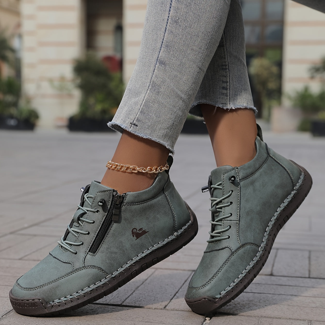 Zapatillas de Caminar para Mujer con Cierre de Cremallera y Suela Amortiguada