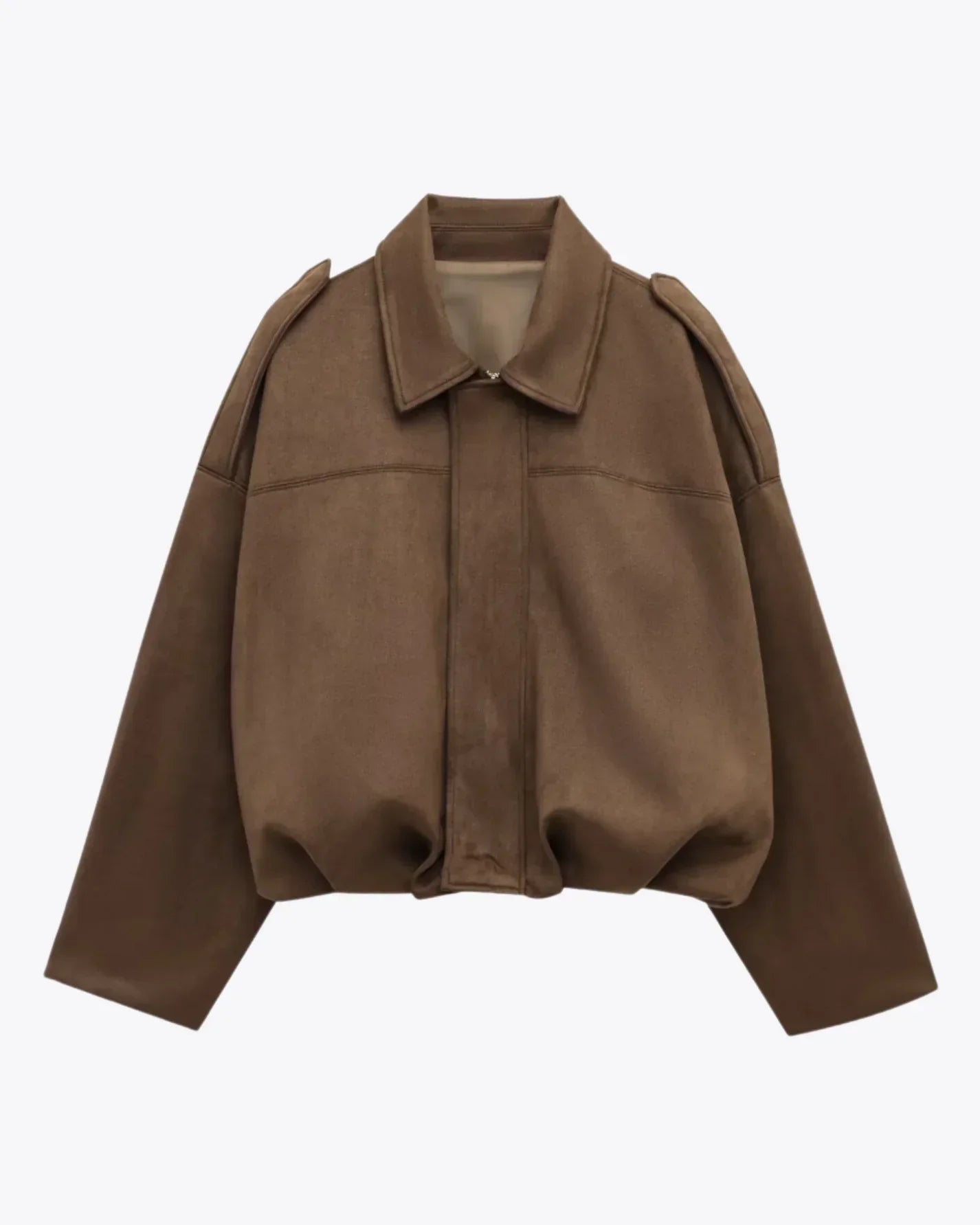 Chaqueta Bomber de Ante para Mujer Estilo Oversize con Cierre de Cremallera
