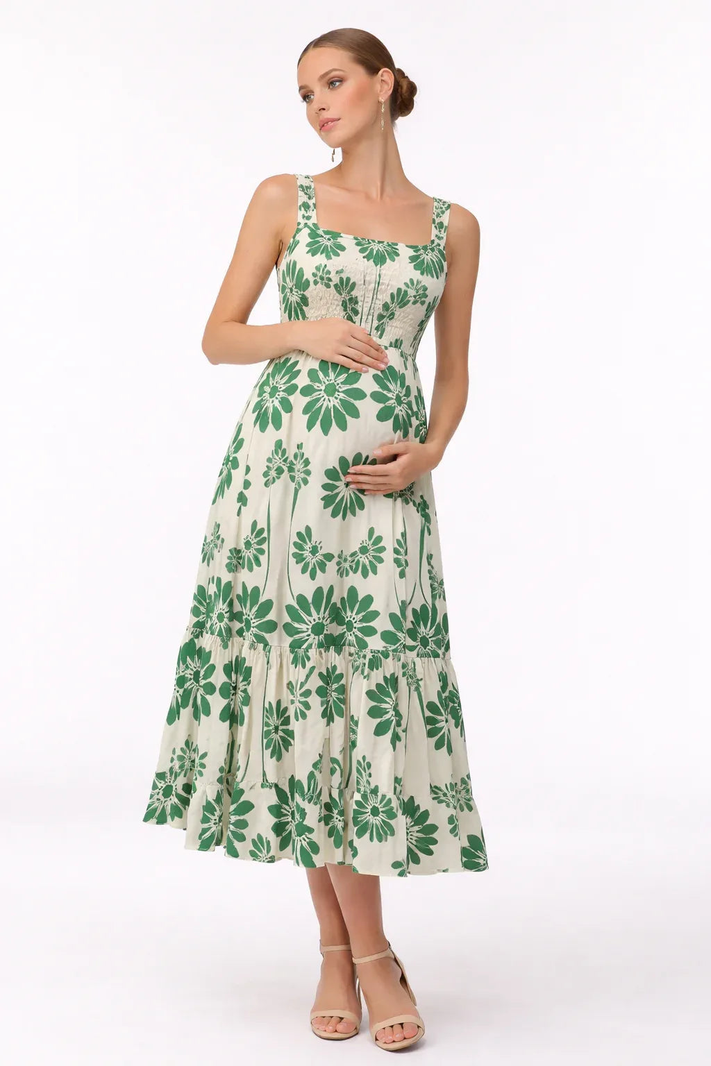 Vestido maternidad midi flores tirantes fruncido