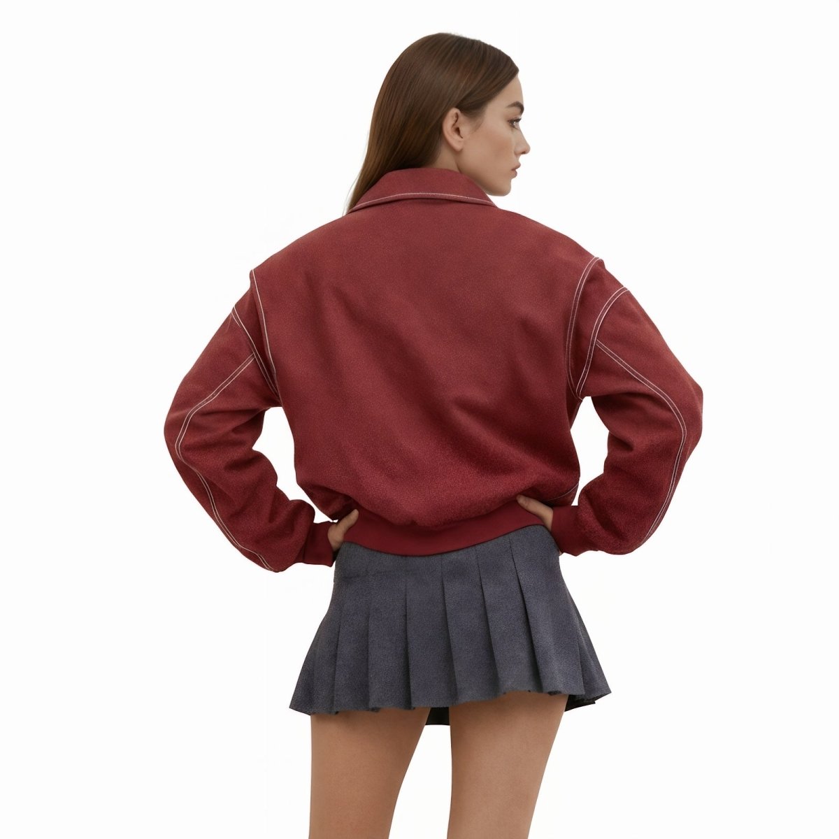 Oversized bomber μπουφάν από συνθετικό δέρμα με αντίθετες ραφές