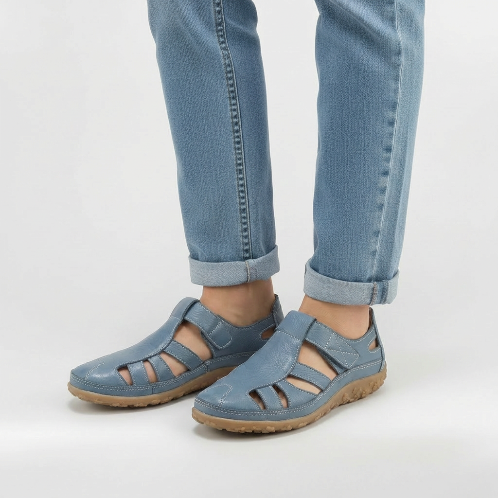 Sandalias Cerradas para Mujer Zapatos de Cuero con Tiras y Suela de Gran Confort