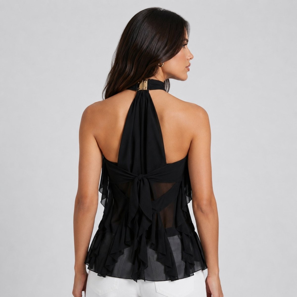 Top halter mujer con volantes | blusa sin mangas para eventos