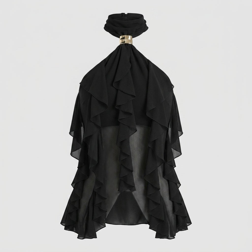 Top halter mujer con volantes | blusa sin mangas para eventos